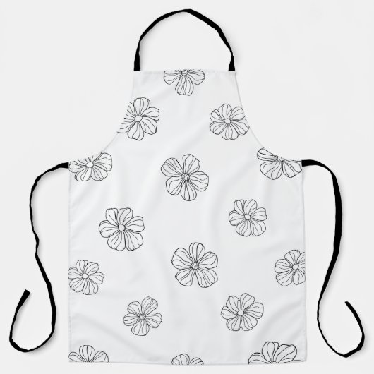 Black hand drawn flowers on white background. Seam Schort (Voorkant)