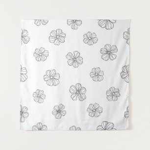 Black hand drawn flowers on white background. Seam Wandkleed