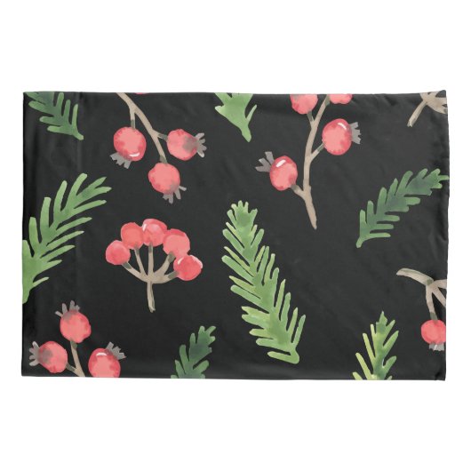 Black Hand Drawn Kerstmis Mistletoe Pattern Kussensloop (Achterkant)