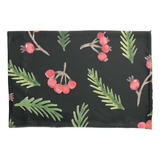 Black Hand Drawn Kerstmis Mistletoe Pattern Kussensloop (Voorkant)