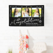 Black Hand Drawn Style Doodles Graduation 3 Photo Spandoek (Insitu)