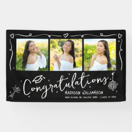 Black Hand Drawn Style Doodles Graduation 3 Photo Spandoek