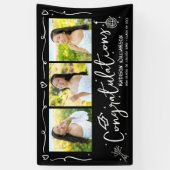 Black Hand Drawn Style Doodles Graduation 3 Photo Spandoek (Verticaal)
