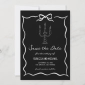 Black Hand Drawn White Bow Photo Wedding Save The Date (Voorkant)