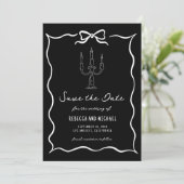Black Hand Drawn White Bow Photo Wedding Save The Date (Staand voorkant)