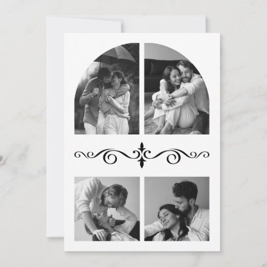 Black Hand Drawn White Bow Photo Wedding Save The Date (Achterkant)