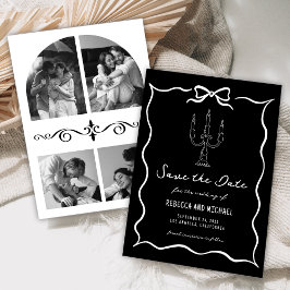 Black Hand Drawn White Bow Photo Wedding Save The Date
