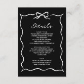 Black Hand Drawn White Bow Wedding Details Informatiekaartje (Voorkant)