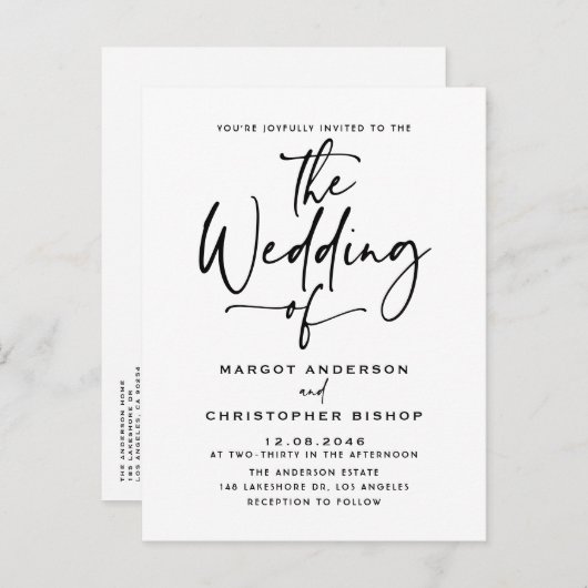Black Hand Lettered Calligraphy Boho Wedding Uitnodiging Briefkaart (Voorkant / Achterkant)