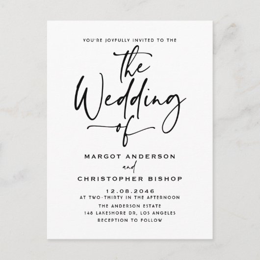 Black Hand Lettered Calligraphy Boho Wedding Uitnodiging Briefkaart (Voorkant)