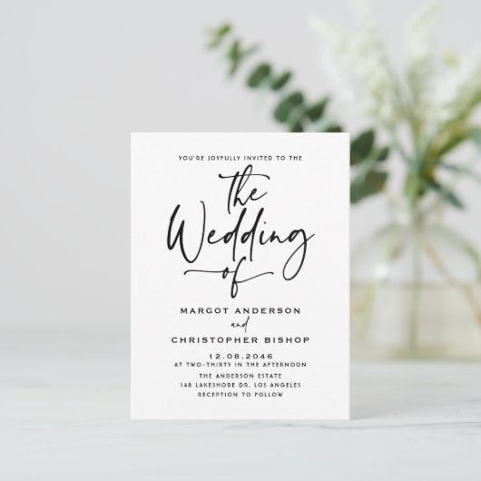 Black Hand Lettered Calligraphy Boho Wedding Uitnodiging Briefkaart (Staand voorkant)