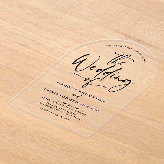 Black Hand Lettered Calligraphy Wedding Acryl Uitnodigingen (Laagn)