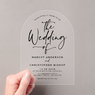 Black Hand Lettered Calligraphy Wedding Acryl Uitnodigingen