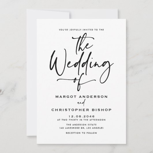 Black Hand Lettered Calligraphy Wedding Kaart (Voorkant)