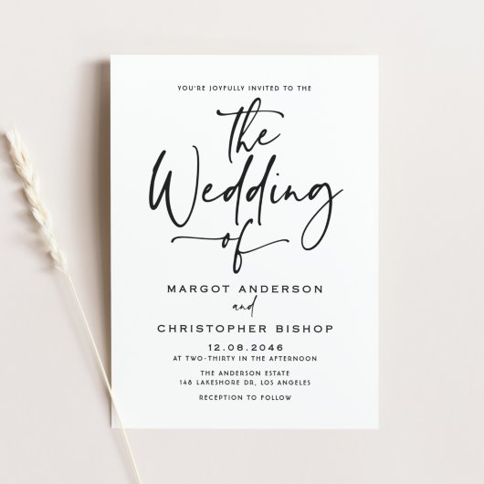 Black Hand Lettered Calligraphy Wedding Kaart