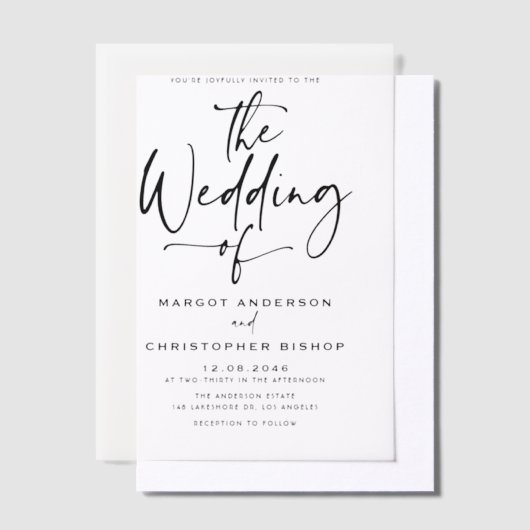 Black Hand Lettered Calligraphy Wedding Vellum Uitnodigingen (Offset)