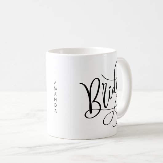 Black Hand Lettered Script Bride Personalized Mug Koffiemok (Voorkant rechts)