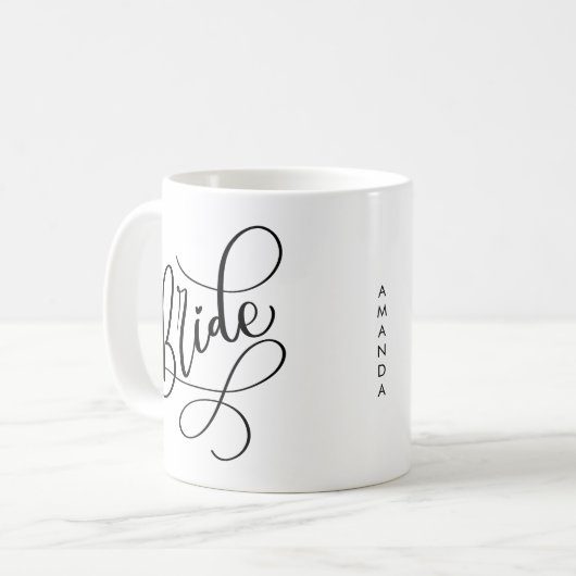Black Hand Lettered Script Bride Personalized Mug Koffiemok (Voorkant links)