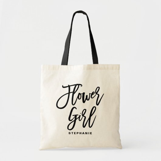 Black Hand Lettering Bloemenmeisje Persoonlijk Tote Bag (Voorkant)