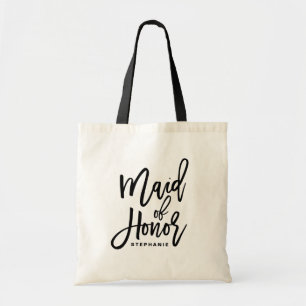Black Hand Lettering Maid of Honor Custom Canvas t Tote Bag