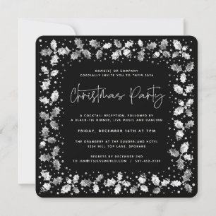 Black Hand Printed Holly+Berries kerstfeest Kaart