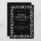 Black Hand Printed Holly Feestdagenkaart (Voorkant / Achterkant)