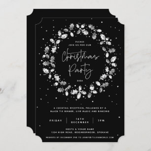 Black Hand Printed Holly Wreated Kerstparty Kaart