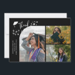 Black Hand Written Thank You Multi Photo Aankondiging<br><div class="desc">Modern and whimsical graduation announcement photo card featuring 3 photos on the front and 1 on the back. The text says "Thank You" with twinkling stars. Add the graduate's name,  information,  and message to personalize this card. Black.</div>