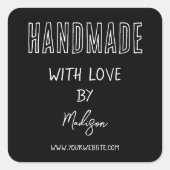 Black | Handgemaakt met liefde vierkante Sticker (Voorkant)
