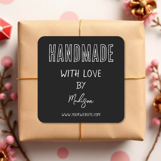 Black | Handgemaakt met liefde vierkante Sticker