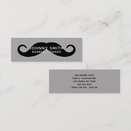 Black Handlebar Mustache Barber Mini Visitekaartje (Voorkant / Achterkant)