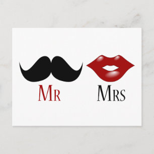 Black Handlebar Mustache Mr en Mrs. Aankondigingskaart