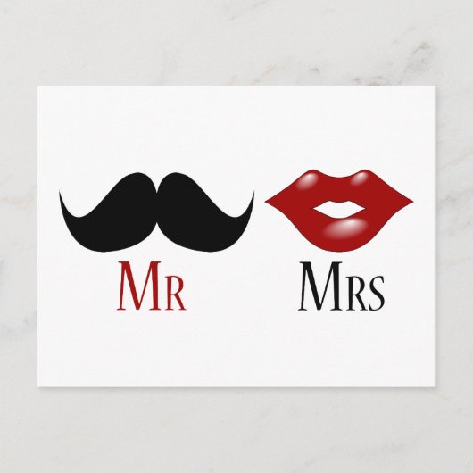 Black Handlebar Mustache Mr en Mrs. Aankondigingskaart (Voorkant)