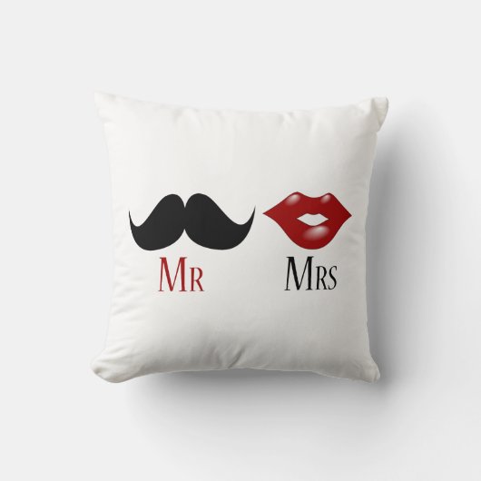 Black Handlebar Mustache Mr en Mrs. Kussen (Voorkant)