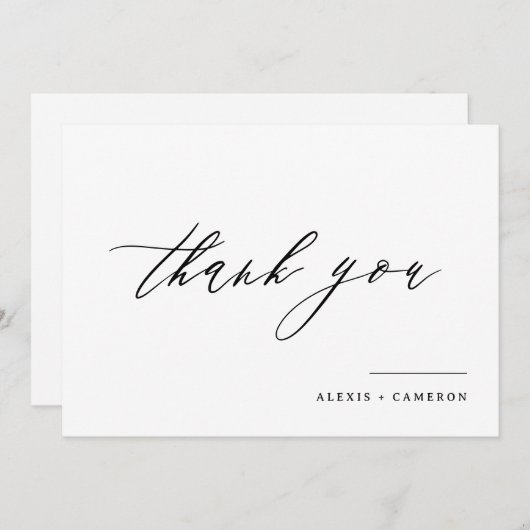 Black Handwrited Calligraphy Wedding Bedankkaart (Voorkant / Achterkant)