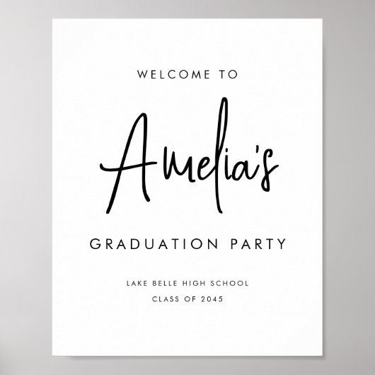 Black Handwriting Afstudeerfeest Welkom Poster (Voorkant)