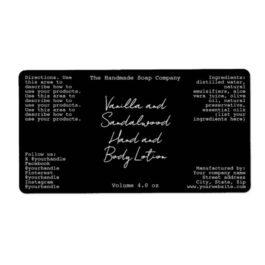 Black Handwritten Look Cosmetics Bottle Label (Voorkant)