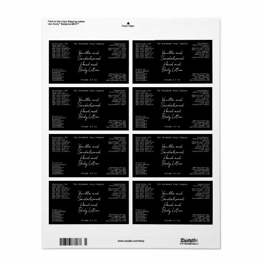Black Handwritten Look Cosmetics Bottle Label (Full Sheet)