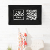Black Hanging Banner Sign Business Logo QR Code (Insitu)