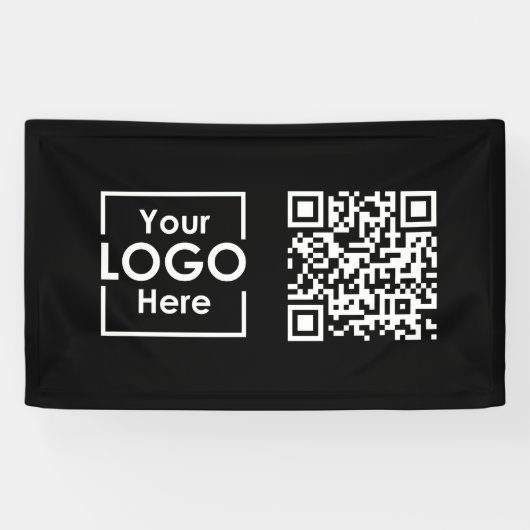 Black Hanging Banner Sign Business Logo QR Code (Horizontaal)
