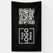 Black Hanging Banner Sign Business Logo QR Code (Verticaal)