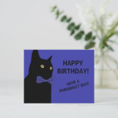 Black Happy Birthday Cat met een Blue Bow Stropdas Briefkaart (Staand voorkant)