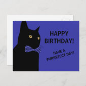 Black Happy Birthday Cat met een Blue Bow Stropdas Briefkaart (Voorkant / Achterkant)