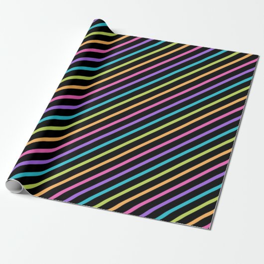 Black Happy Birthday Stripes Cadeaupapier (Uitgerold)