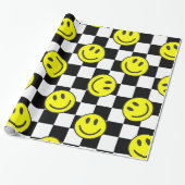 Black Happy Face Check Groovy Cadeaupapier (Uitgerold)