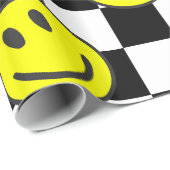 Black Happy Face Check Groovy Cadeaupapier (Rol Hoek)