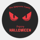 Black Happy Halloween enge starende rode ogen Ronde Sticker (Voorkant)