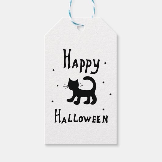 Black Happy Halloween horror spooky Cadeaulabel (Voorkant)