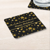 Black Happy Holidays Coaster with Golden Stars Kartonnen Onderzetters (Schuin)