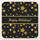 Black Happy Holidays Coaster with Golden Stars Kartonnen Onderzetters (Voorkant)